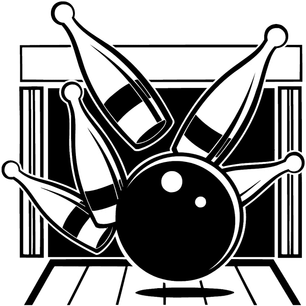 Bowling ball and pins vinyl sticker. Customize on line. Games 044-0158